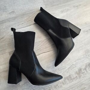 Blondo Black Pointed Toe Ribbed Sock Ankle Booties